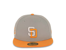 Load image into Gallery viewer, San Diego Padres New Era MLB 59FIFTY 5950 Fitted Cap Hat Gray Crown Light Orange Visor White/Light Orange Logo 50th Anniversary Side Patch Gray UV