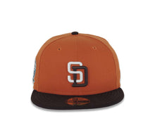 Load image into Gallery viewer, San Diego Padres New Era MLB 59FIFTY 5950 Fitted Cap Hat Dark Orange Crown Dark Brown Visor Cream/Dark Brown Logo 25th Anniversary Side Patch Cream UV