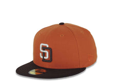 Load image into Gallery viewer, San Diego Padres New Era MLB 59FIFTY 5950 Fitted Cap Hat Dark Orange Crown Dark Brown Visor Cream/Dark Brown Logo 25th Anniversary Side Patch Cream UV