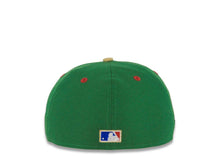 Load image into Gallery viewer, San Diego Padres New Era MLB 59FIFTY 5950 Fitted Cap Hat Kelly Green Crown Vegas Gold Visor Black/White Logo 40th Anniversary Side Patch Red UV