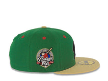 Load image into Gallery viewer, San Diego Padres New Era MLB 59FIFTY 5950 Fitted Cap Hat Kelly Green Crown Vegas Gold Visor Black/White Logo 40th Anniversary Side Patch Red UV