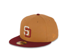 Load image into Gallery viewer, San Diego Padres New Era MLB 59FIFTY 5950 Fitted Cap Hat Tan Crown Cardinal Visor Cream/Cardinal Logo 1998 World Series Side Patch Pink UV