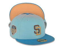 Load image into Gallery viewer, San Diego Padres New Era MLB 59FIFTY 5950 Fitted Cap Hat Sky Blue Crown Royal Blueu Visor Dark Gray/Light Brown Logo 1992 All-Star Game Side Patch