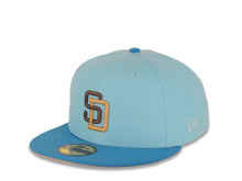 Load image into Gallery viewer, San Diego Padres New Era MLB 59FIFTY 5950 Fitted Cap Hat Sky Blue Crown Royal Blueu Visor Dark Gray/Light Brown Logo 1992 All-Star Game Side Patch