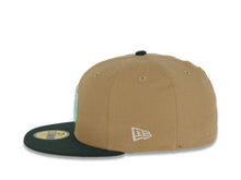 Load image into Gallery viewer, San Diego Padres New Era MLB 59FIFTY 5950 Fitted Cap Hat Khaki Crown Dark Green Visor Khaki/Light Teal Logo 1998 World Series Side Patch Sky Blue UV