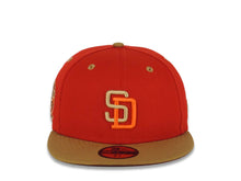 Load image into Gallery viewer, San Diego Padres New Era MLB 59FIFTY 5950 Fitted Cap Hat Red Crown Wheat Visor Wheat/Orange Logo 25th Anniversary Side Patch Cardinal UV