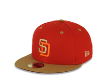 Load image into Gallery viewer, San Diego Padres New Era MLB 59FIFTY 5950 Fitted Cap Hat Red Crown Wheat Visor Wheat/Orange Logo 25th Anniversary Side Patch Cardinal UV