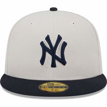 Load image into Gallery viewer, New York Yankees New Era MLB 59FIFTY 5950 Fitted Cap Hat Stone Gray Crown Navy Visor Navy Logo Back Log Patches (World Class)