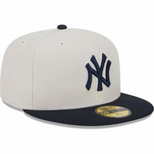 Load image into Gallery viewer, New York Yankees New Era MLB 59FIFTY 5950 Fitted Cap Hat Stone Gray Crown Navy Visor Navy Logo Back Log Patches (World Class)