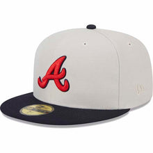 Load image into Gallery viewer, Atlanta Braves New Era MLB 59FIFTY 5950 Fitted Cap Hat Stone Gray Crown Navy Blue Visor Red/Navy Logo Back Logo Patch (World Class)