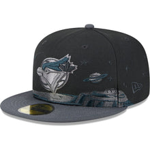 Load image into Gallery viewer, Toronto Blue Jays New Era MLB 59FIFTY 5950 Fitted Cap Hat Black Crown Dark Gray Visor Gray Logo (Planetary)