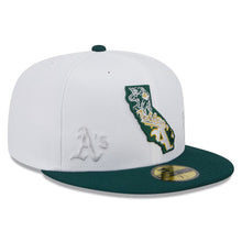 Load image into Gallery viewer, Oakland A's Athletics New Era MLB 59FIFTY 5950 Fitted Cap Hat White Crown Dark Green Visor Flawless Team Color Logo (State Map)