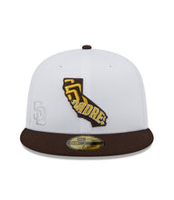 Load image into Gallery viewer, San Diego Padres New Era MLB 59FIFTY 5950 Fitted Cap Hat White Crown Brown Visor Flawless Team Color Logo (State Map)
