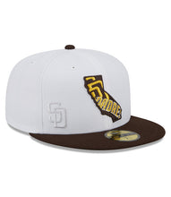 Load image into Gallery viewer, San Diego Padres New Era MLB 59FIFTY 5950 Fitted Cap Hat White Crown Brown Visor Flawless Team Color Logo (State Map)