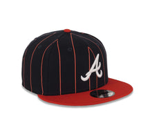 Load image into Gallery viewer, Atlanta Braves New Era MLB 9FIFTY 950 Snapback Cap Hat Navy Blue/Red Pinstripe Crown Red Visor White Logo