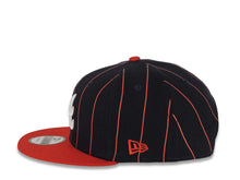 Load image into Gallery viewer, Atlanta Braves New Era MLB 9FIFTY 950 Snapback Cap Hat Navy Blue/Red Pinstripe Crown Red Visor White Logo