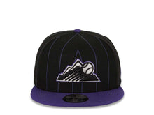 Load image into Gallery viewer, Colorado Rockies New Era MLB 9FIFTY 950 Snapback Cap Hat Black/Purple Pinstripe Crown Purple Visor Team Color Logo
