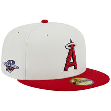 Load image into Gallery viewer, Los Angeles Anaheim Angels New Era MLB 59FIFTY 5950 Fitted Cap Hat Cream Crown Red Visor Red/Black Logo 2002 World Series Side Patch