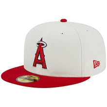 Load image into Gallery viewer, Los Angeles Anaheim Angels New Era MLB 59FIFTY 5950 Fitted Cap Hat Cream Crown Red Visor Red/Black Logo 2002 World Series Side Patch