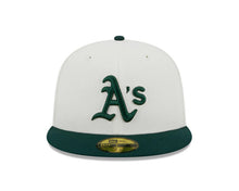 Load image into Gallery viewer, Oakland A's Athletics New Era MLB 59FIFTY 5950 Fitted Cap Hat Cream Crown Green Visor Green Logo 1989 World Series Side Patch