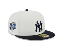 Load image into Gallery viewer, New York Yankees New Era MLB 59FIFTY 5950 Fitted Cap Hat Cream Crown Dark Navy Visor Navy Logo 2000 World Series Side Patch