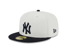 Load image into Gallery viewer, New York Yankees New Era MLB 59FIFTY 5950 Fitted Cap Hat Cream Crown Dark Navy Visor Navy Logo 2000 World Series Side Patch
