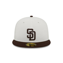 Load image into Gallery viewer, San Diego Padres New Era MLB 59FIFTY 5950 Fitted Cap Hat Cream Crown Brown Visor Brown Logo 1998 World Series Side Patch