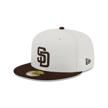 Load image into Gallery viewer, San Diego Padres New Era MLB 59FIFTY 5950 Fitted Cap Hat Cream Crown Brown Visor Brown Logo 1998 World Series Side Patch