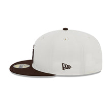 Load image into Gallery viewer, San Diego Padres New Era MLB 59FIFTY 5950 Fitted Cap Hat Cream Crown Brown Visor Brown Logo 1998 World Series Side Patch