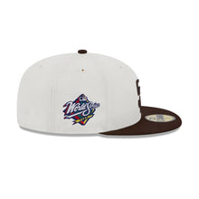 Load image into Gallery viewer, San Diego Padres New Era MLB 59FIFTY 5950 Fitted Cap Hat Cream Crown Brown Visor Brown Logo 1998 World Series Side Patch