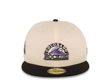 Load image into Gallery viewer, Colorado Rockies New Era MLB 59FIFTY 5950 Fitted Cap Hat Cream Crown Black Visor Team Color Logo 2007 National League L Champions Side Patch