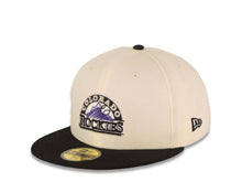 Load image into Gallery viewer, Colorado Rockies New Era MLB 59FIFTY 5950 Fitted Cap Hat Cream Crown Black Visor Team Color Logo 2007 National League L Champions Side Patch