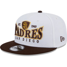 Load image into Gallery viewer, San Diego Padres New Era MLB 9FIFTY 950 Snapback Cap Hat White Crown Brown Visor Team Color Text/Crest Logo