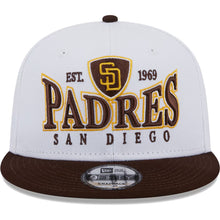 Load image into Gallery viewer, San Diego Padres New Era MLB 9FIFTY 950 Snapback Cap Hat White Crown Brown Visor Team Color Text/Crest Logo