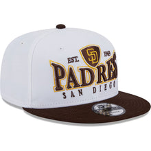 Load image into Gallery viewer, San Diego Padres New Era MLB 9FIFTY 950 Snapback Cap Hat White Crown Brown Visor Team Color Text/Crest Logo