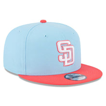 Load image into Gallery viewer, San Diego Padres New Era MLB 9FIFTY 950 Snapback Cap Hat Sky Blue Crown Pink Visor White/Pink Logo (2-Tone Color Pack)
