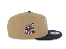 Load image into Gallery viewer, San Diego Padres New Era MLB 59FIFTY 5950 Fitted Cap Hat Khaki Crown Light Navy Blue Visor Whte/Navy Wave Logo 40th Anniversary Side Patch Green UV