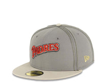 Load image into Gallery viewer, San Diego Padres New Era MLB 59FIFTY 5950 Fitted Cap Hat Gray Crown Stone Visor Metallic Red/Metallic White Script Logo 25th Anniversary Side Patch
