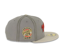 Load image into Gallery viewer, San Diego Padres New Era MLB 59FIFTY 5950 Fitted Cap Hat Gray Crown Stone Visor Metallic Red/Metallic White Script Logo 25th Anniversary Side Patch