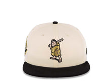 Load image into Gallery viewer, (Corduroy) San Diego Padres New Era MLB 59FIFTY 5950 Fitted Cap Hat Cream Crown Black Visor Metallic Gold/Silver Batting Friar Logo Established 1969