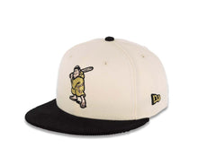 Load image into Gallery viewer, (Corduroy) San Diego Padres New Era MLB 59FIFTY 5950 Fitted Cap Hat Cream Crown Black Visor Metallic Gold/Silver Batting Friar Logo Established 1969