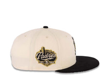 Load image into Gallery viewer, (Corduroy) San Diego Padres New Era MLB 59FIFTY 5950 Fitted Cap Hat Cream Crown Black Visor Metallic Gold/Silver Batting Friar Logo Established 1969
