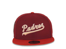 Load image into Gallery viewer, San Diego Padres New Era MLB 59FIFTY 5950 Fitted Cap Hat Cardinal Crown Red Visor Peach Script Logo Peach UV