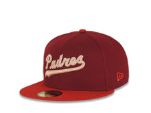 Load image into Gallery viewer, San Diego Padres New Era MLB 59FIFTY 5950 Fitted Cap Hat Cardinal Crown Red Visor Peach Script Logo Peach UV