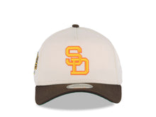 Load image into Gallery viewer, San Diego Padres New Era MLB 9FORTY 940 Adjustable A-Frame Cap Hat Cream Crown Brown Visor Yellow/Orange Logo 25th Anniversary Side Patch Snapback