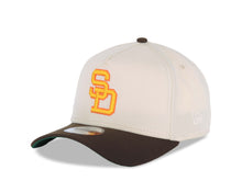 Load image into Gallery viewer, San Diego Padres New Era MLB 9FORTY 940 Adjustable A-Frame Cap Hat Cream Crown Brown Visor Yellow/Orange Logo 25th Anniversary Side Patch Snapback