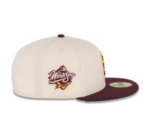 Load image into Gallery viewer, San Diego Padres New Era MLB 59FIFTY 5950 Fitted Cap Hat Cream Crown Maroon Visor Dark Yellow/Maroon Logo 1998 World Series Side Patch Green UV
