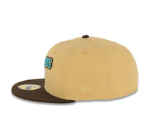 Load image into Gallery viewer, San Diego Padres New Era MLB 59FIFTY 5950 Fitted Cap Hat Vegas Gold Crown Brown Visor Teal/Brown Script Logo 1992 All-Star Game Side Patch Gray UV