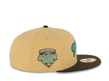 Load image into Gallery viewer, San Diego Padres New Era MLB 59FIFTY 5950 Fitted Cap Hat Vegas Gold Crown Brown Visor Teal/Brown Script Logo 1992 All-Star Game Side Patch Gray UV