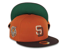 Load image into Gallery viewer, San Diego Padres New Era MLB 59FIFTY 5950 Fitted Cap Hat Dark Orange Crown Dark Brown Visor Cream/Dark Brown Logo 40th Anniversary Side Patch Green UV